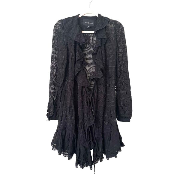 NEEDLE & THREAD Lace Ruffled‎ Wrap Midi Dress Black Sz 6 - Picture 3 of 7